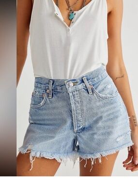 AGOLDE Parker Distressed Denim Shorts Size 24 High Rise Cutoff Light Wash